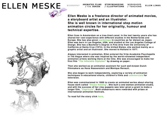 Ellen Meske animator sotryboard artist webdeisng door Judith de Boer