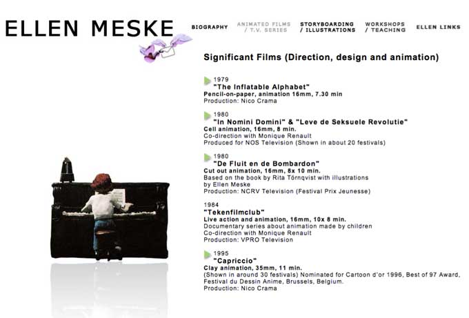 Ellen Meske animator sotryboard artist webdeisng door Judith de Boer