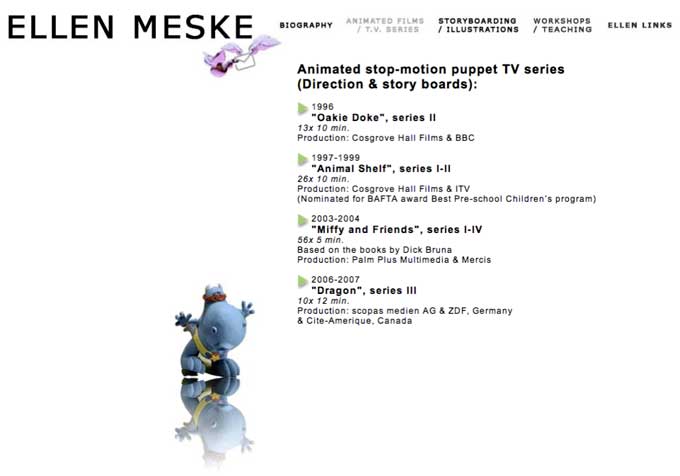 Ellen Meske animator sotryboard artist webdeisng door Judith de Boer